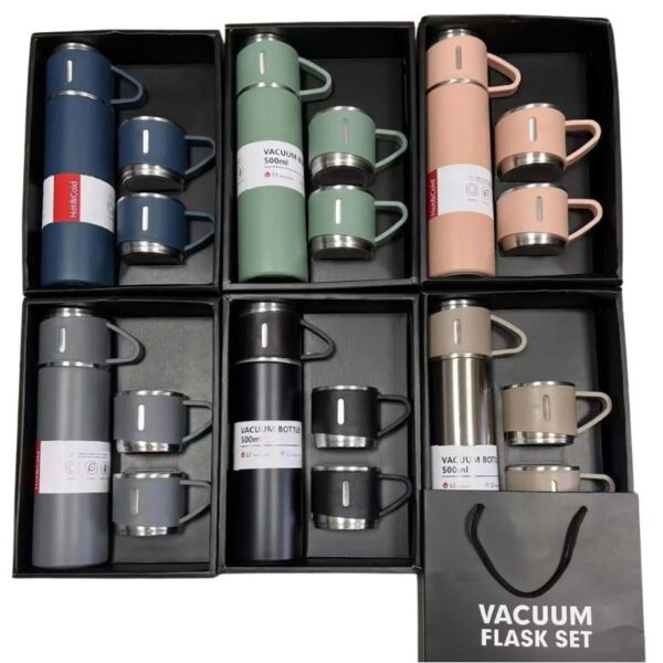 3 Cup Double-Layer Stainless Steel Vacuum Flask Set