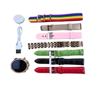 7-in-1 Women's Round Diamond Dial Smart Watch with Charger – Gift Box Packed (Mix/Random Color)